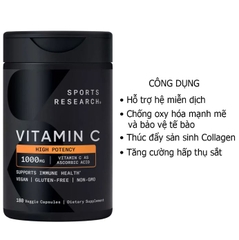SPORTS RESEARCH VITAMIN C 1000MG – TĂNG ĐỀ KHÁNG, SÁNG DA TỪ BÊN TRONG 180v