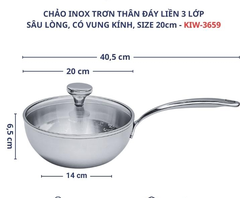CHẢO ĐÚC INOX SÂU LÒNG 3 LỚP KAIYO VUNG KÍNH 20CM
