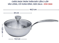CHẢO ĐÚC INOX SÂU LÒNG 3 LỚP KAIYO VUNG KÍNH 24CM