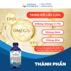 Omega 3 𝐃𝐇𝐀 𝐍𝐨𝐫𝐝𝐢𝐜 𝐍𝐚𝐭𝐮𝐫𝐚𝐥𝐬 𝐂𝐡𝐢𝐥𝐝𝐫𝐞𝐧'𝐬 – 𝐁𝐨̂̉ 𝐬𝐮𝐧𝐠 𝐃𝐇𝐀 𝐜𝐡𝐨 𝐛𝐞́ 𝟏–𝟔 𝐭𝐮𝐨̂̉𝐢 530mg 237ml ( Chai )