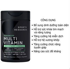 Viên Uống Bổ Sung Vitamin Tổng Hợp Multivitamin Sports Research 180v Của Mỹ ( Hộp)