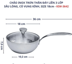 CHẢO ĐÚC INOX SÂU LÒNG 3 LỚP KAIYO VUNG KÍNH 18CM