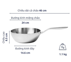 Chảo inox Kaiyo size 24 sâu lòng