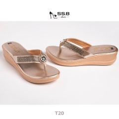Dép nữ trung niên đế xuồng quai kẹp, đính xoàn đá, đế cao 5 cm êm nhẹ không trơn trượt-T20