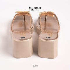 Dép nữ trung niên đế xuồng quai kẹp, bông xoàn đá,đế êm chống trượt, cao 7cm tôn dáng-T29