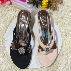 Dép nữ trung niên cao gót quai kẹp mút êm chân si sáp mờ, gót 4cm sang trọng thanh lịch-T40