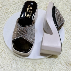 Dép nữ trung niên đế xuồng quai bản đính đá cao cấp, đế cao 7cm êm nhẹ, chống trượt-T25
