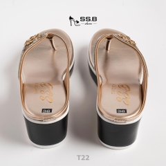 Dép nữ trung niên đế xuồng quai kẹp vế dài đính đá lấp lánh, đế xuồng đúc cao 6cm êm chân-T22