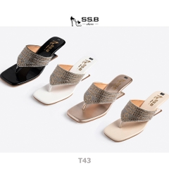Dép nữ trung niên quai kẹp xoàn mũi vuông gót xuồng sơn 5cm sang trọng - mã T43