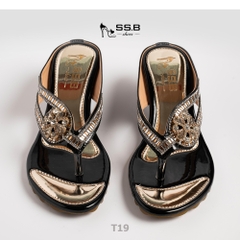 Dép nữ trung niên quai kẹp, đính đá sang trọng, vế dài chùm hậu, gót xuồng cao 5cm-T19