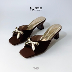 Dép nữ trung niên cao gót, quai bản khóa nơ xinh, gót cao 4cm - mã T45