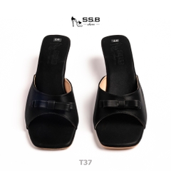 Dép nữ trung niên quai bản ngang đính kèm nơ xinh, dép đế xuồng sơn,gót cao 5cm đi êm và nhẹ-T37