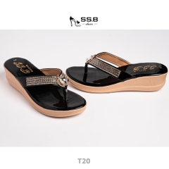 Dép nữ trung niên đế xuồng quai kẹp, đính xoàn đá, đế cao 5 cm êm nhẹ không trơn trượt-T20