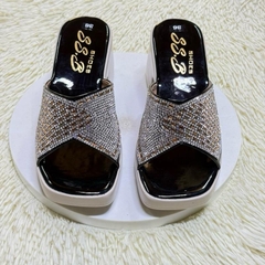 Dép nữ trung niên đế xuồng quai bản đính đá cao cấp, đế cao 7cm êm nhẹ, chống trượt-T25