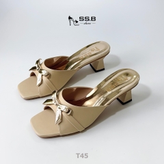 Dép nữ trung niên cao gót, quai bản khóa nơ xinh, gót cao 4cm - mã T45