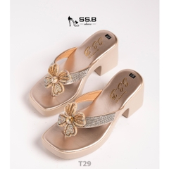 Dép nữ trung niên đế xuồng quai kẹp, bông xoàn đá,đế êm chống trượt, cao 7cm tôn dáng-T29