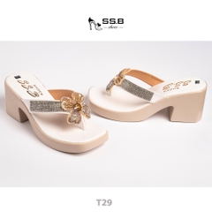 Dép nữ trung niên đế xuồng quai kẹp, bông xoàn đá,đế êm chống trượt, cao 7cm tôn dáng-T29