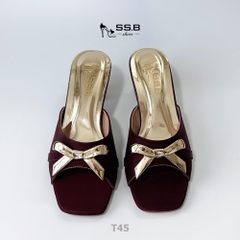Dép nữ trung niên cao gót, quai bản khóa nơ xinh, gót cao 4cm - mã T45