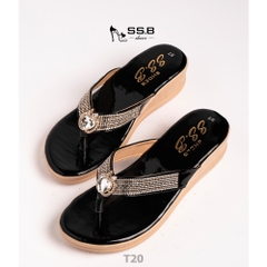 Dép nữ trung niên đế xuồng quai kẹp, đính xoàn đá, đế cao 5 cm êm nhẹ không trơn trượt-T20