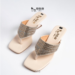 Dép nữ trung niên quai kẹp xoàn mũi vuông gót xuồng sơn 5cm sang trọng - mã T43