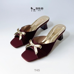 Dép nữ trung niên cao gót, quai bản khóa nơ xinh, gót cao 4cm - mã T45