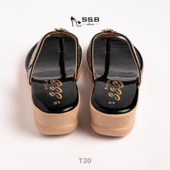 Dép nữ trung niên đế xuồng quai kẹp, đính xoàn đá, đế cao 5 cm êm nhẹ không trơn trượt-T20