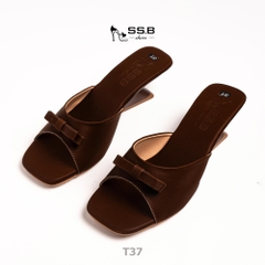 Dép nữ trung niên quai bản ngang đính kèm nơ xinh, dép đế xuồng sơn,gót cao 5cm đi êm và nhẹ-T37