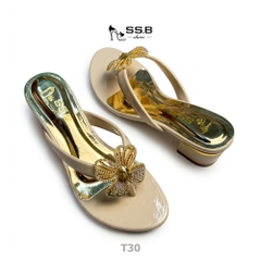 Dép nữ trung niên,quai kẹp đính bông lấp lánh, mút êm chân gót cuộn 4cm, dễ phối đồ-T30