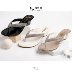 Dép nữ trung niên quai kẹp xoàn, đế xuồng cao 5cm êm nhẹ phong cách thời trang-T11