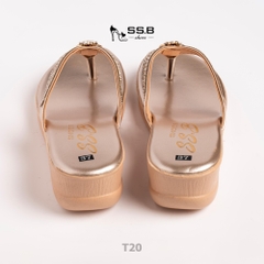 Dép nữ trung niên đế xuồng quai kẹp, đính xoàn đá, đế cao 5 cm êm nhẹ không trơn trượt-T20