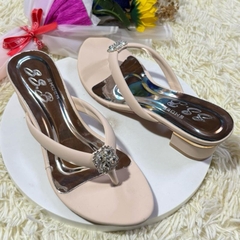 Dép nữ trung niên cao gót quai kẹp mút êm chân si sáp mờ, gót 4cm sang trọng thanh lịch-T40