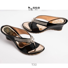Dép nữ trung niên quai kẹp vế dài chùm gót khóa táo xinh, gót cao 5cm nhẹ êm-T32