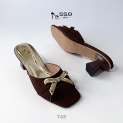 Dép nữ trung niên cao gót, quai bản khóa nơ xinh, gót cao 4cm - mã T45