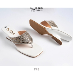 Dép nữ trung niên quai kẹp xoàn mũi vuông gót xuồng sơn 5cm sang trọng - mã T43