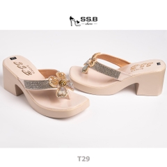 Dép nữ trung niên đế xuồng quai kẹp, bông xoàn đá,đế êm chống trượt, cao 7cm tôn dáng-T29