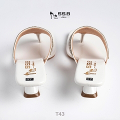 Dép nữ trung niên quai kẹp xoàn mũi vuông gót xuồng sơn 5cm sang trọng - mã T43
