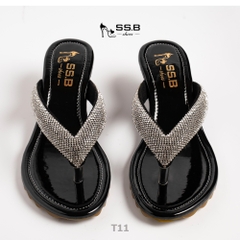 Dép nữ trung niên quai kẹp xoàn, đế xuồng cao 5cm êm nhẹ phong cách thời trang-T11