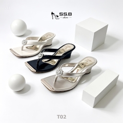 Dép nữ trung niên quai  kẹp đính đá lấp lánh, mũi sắt sang trọng, cao 5 cm, đi êm-T02