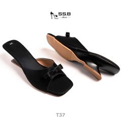 Dép nữ trung niên quai bản ngang đính kèm nơ xinh, dép đế xuồng sơn,gót cao 5cm đi êm và nhẹ-T37