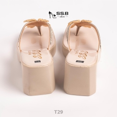 Dép nữ trung niên đế xuồng quai kẹp, bông xoàn đá,đế êm chống trượt, cao 7cm tôn dáng-T29