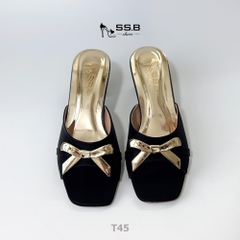 Dép nữ trung niên cao gót, quai bản khóa nơ xinh, gót cao 4cm - mã T45