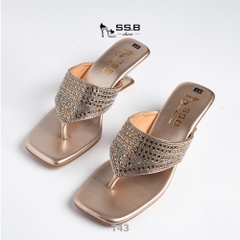 Dép nữ trung niên quai kẹp xoàn mũi vuông gót xuồng sơn 5cm sang trọng - mã T43