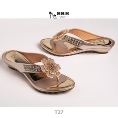 Dép nữ trung niên,quai kẹp bông đá xinh, gót xuồng cao 3cm duyên dáng êm chân-T27