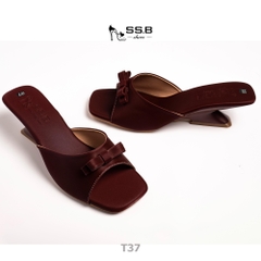 Dép nữ trung niên quai bản ngang đính kèm nơ xinh, dép đế xuồng sơn,gót cao 5cm đi êm và nhẹ-T37