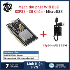 Kit ESP32 38 chân CP2102 Micro USB/TypeC – Mạch Lập Trình IoT WiFi Bluetooth Cho Arduino