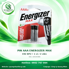 PIN AAA ENERGIZER MAX E92 BP2 • 1 vỉ / 2 viên