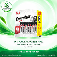 PIN AAA ENERGIZER MAX E92 BP8+4 • 1 vỉ / 12 viên
