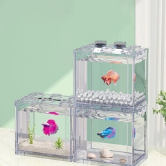 Hồ cá mini lắp ráp 12cm để bàn tích hợp đèn LED