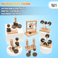 Đồ Chơi Mở Khóa Dây Thừng Gỗ 1-2-3 Cột, Rope Loop Puzzle, Dây Vòng Xếp Hình  3D Gỗ, Trò Chơi Trí Não