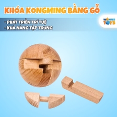 Đồ chơi khóa kongming bằng gỗ, câu đố 3D hình quả bóng tròn, trò chơi mở khóa lỗ ban thông minh tháo gỡ và láp ráp